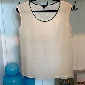 Ann Taylor Blouse with Faux Leather Neck Trim